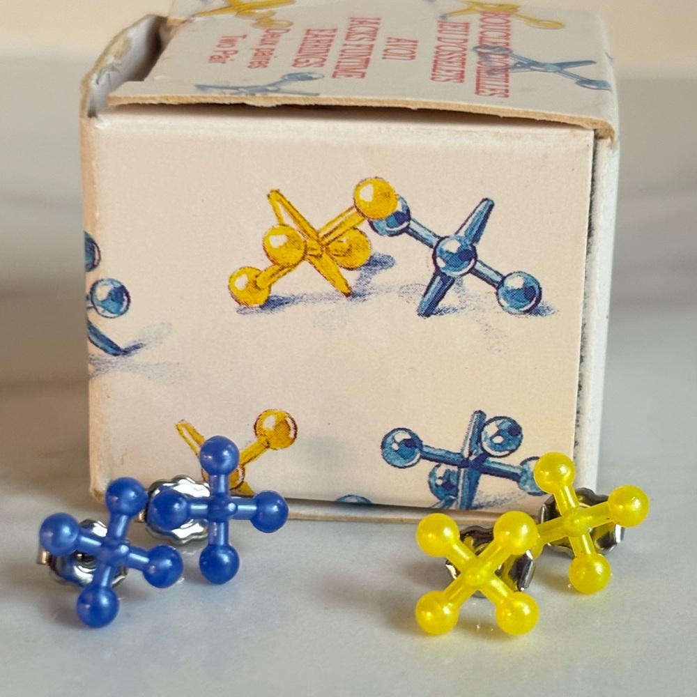 Vintage 1987 Avon Jacks Funtime Stud Earrings Set 2 Pairs w/ Box Colorful 1/4”